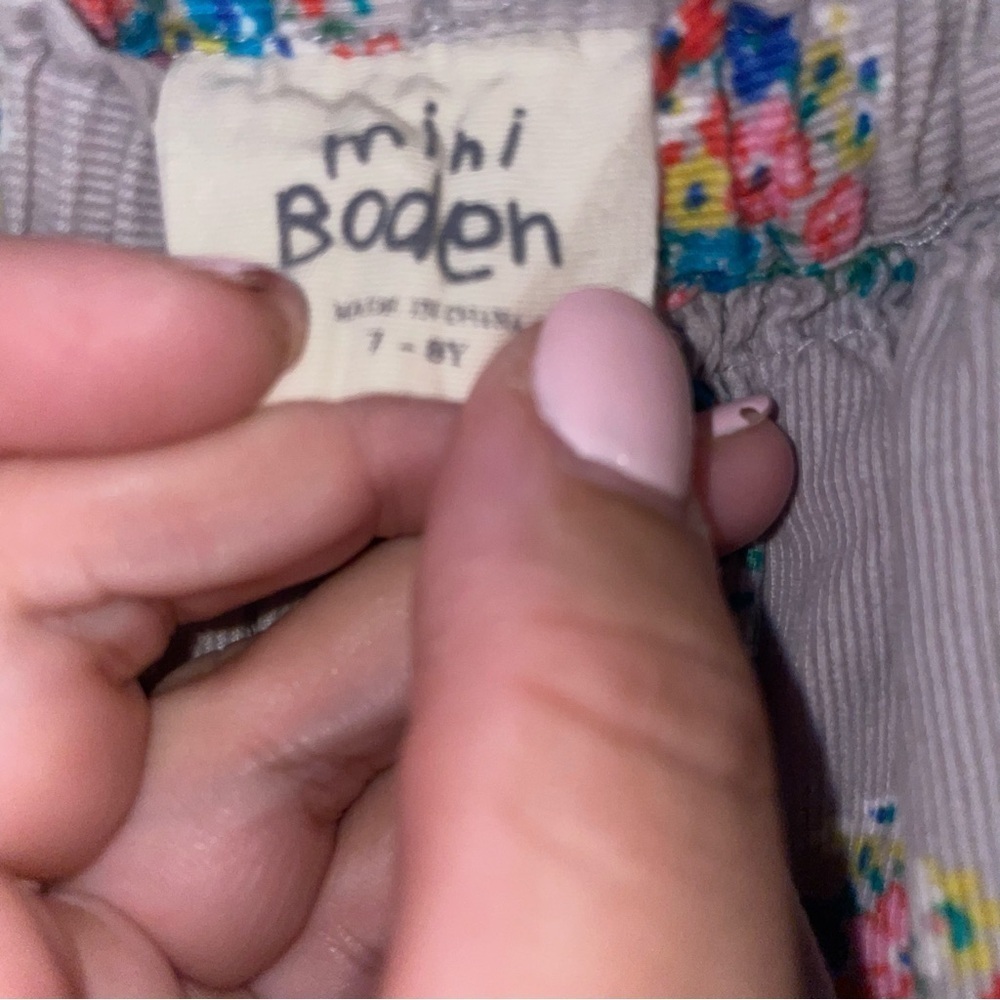 Mini Boden Girls size 7-8Y Floral Fine Corduroy Skirt Gray‎ Pockets Lined - Picture 4 of 5